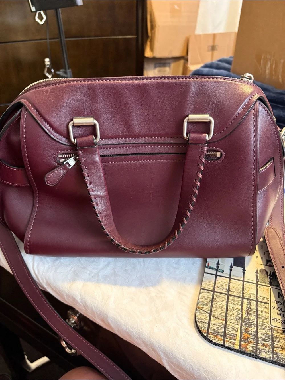 Coach Ace glove tanned leather Satchel Oxblood with Braided Handles.
